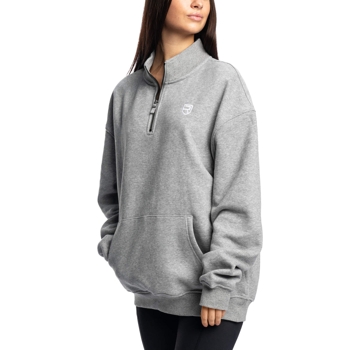 ★LAUL★SIDE ZIPPER OVER FIT HALF SWEAT SHIRT_KHAKI GREY Comfy Crew Half Zip - Light Grey Marl - Rise