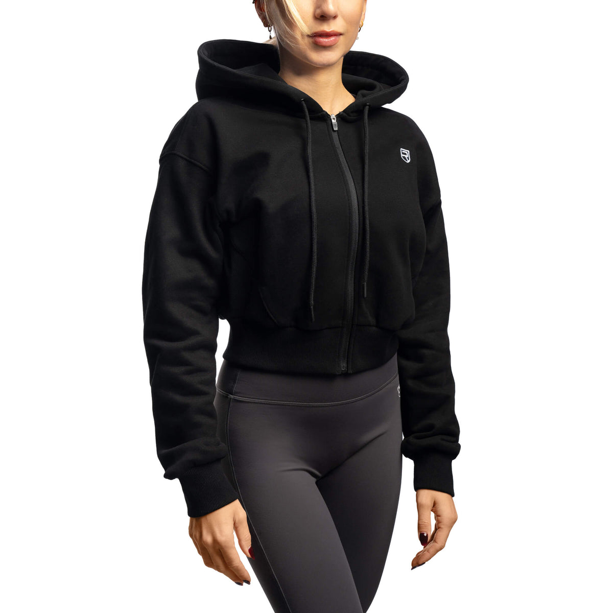 Comfy Crop Zip Hoodie Black Rise