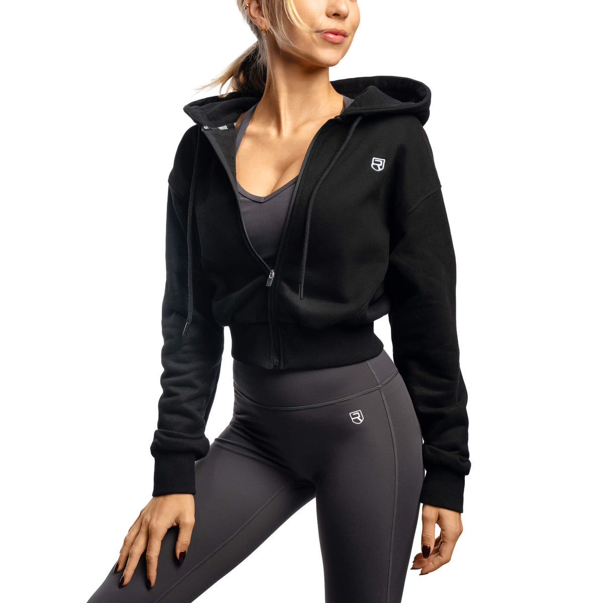 Zipper Comfy Hoodie Sweatshirt Comfy Crop Zip Hoodie Black Rise