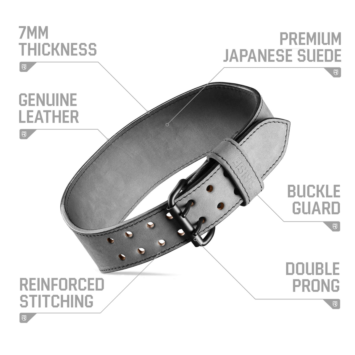 7mm Old School Leather Belt - Grey