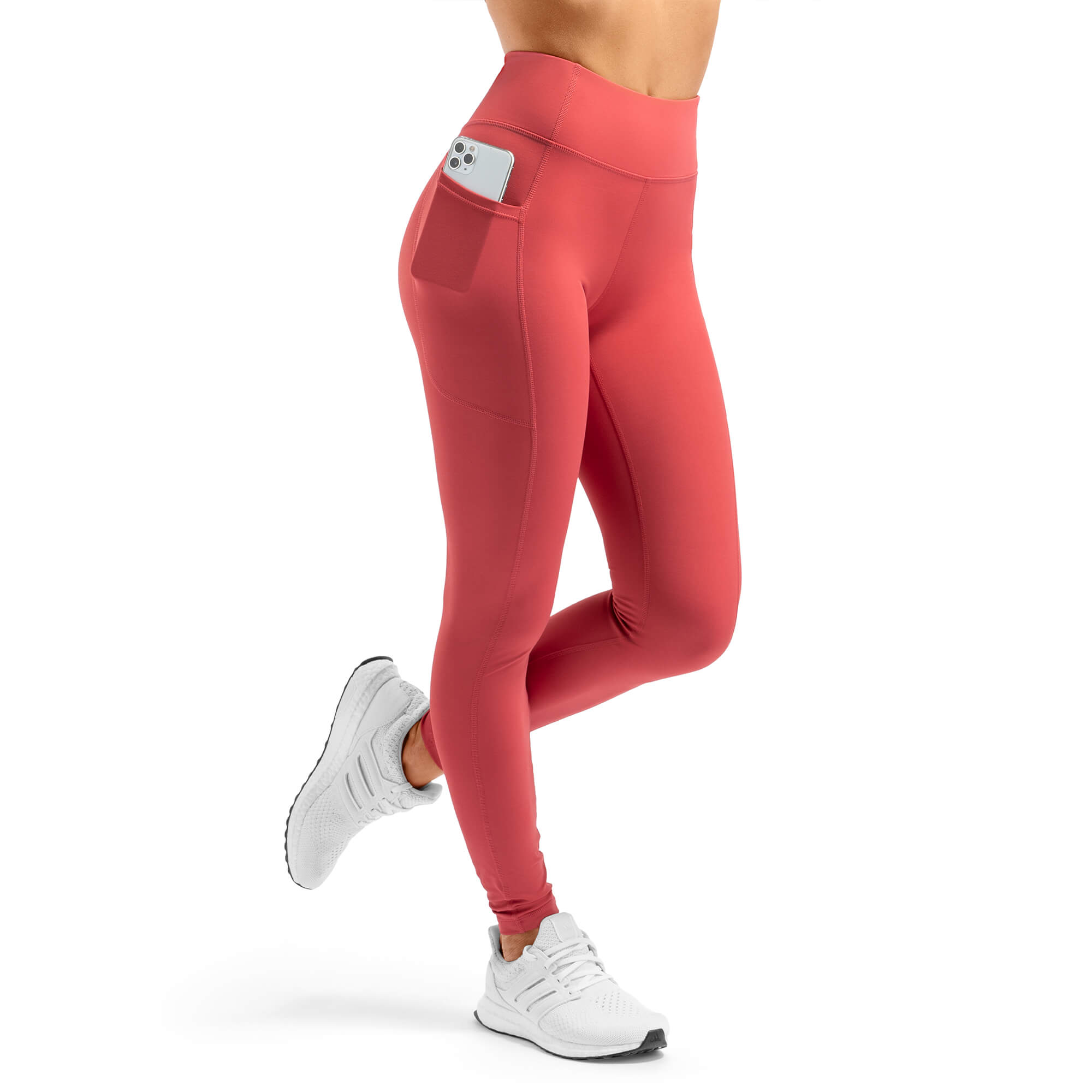 Arsenal High-Waisted Pockets Leggings - Coral - Rise